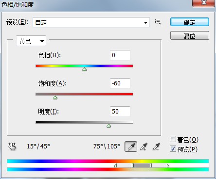 調(diào)整色相飽和度黃色圖層